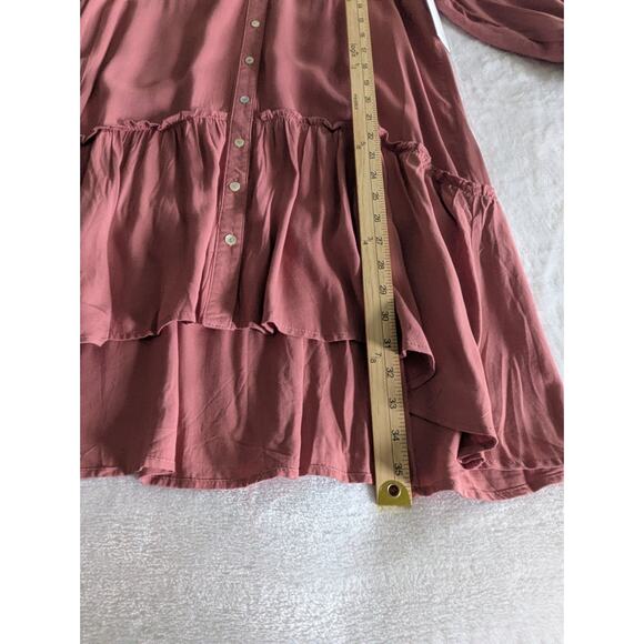 Aura Dress Womens Medium Dusty Rose Pink High Low‎ Tiered Button Down Pockets - Picture 6 of 8